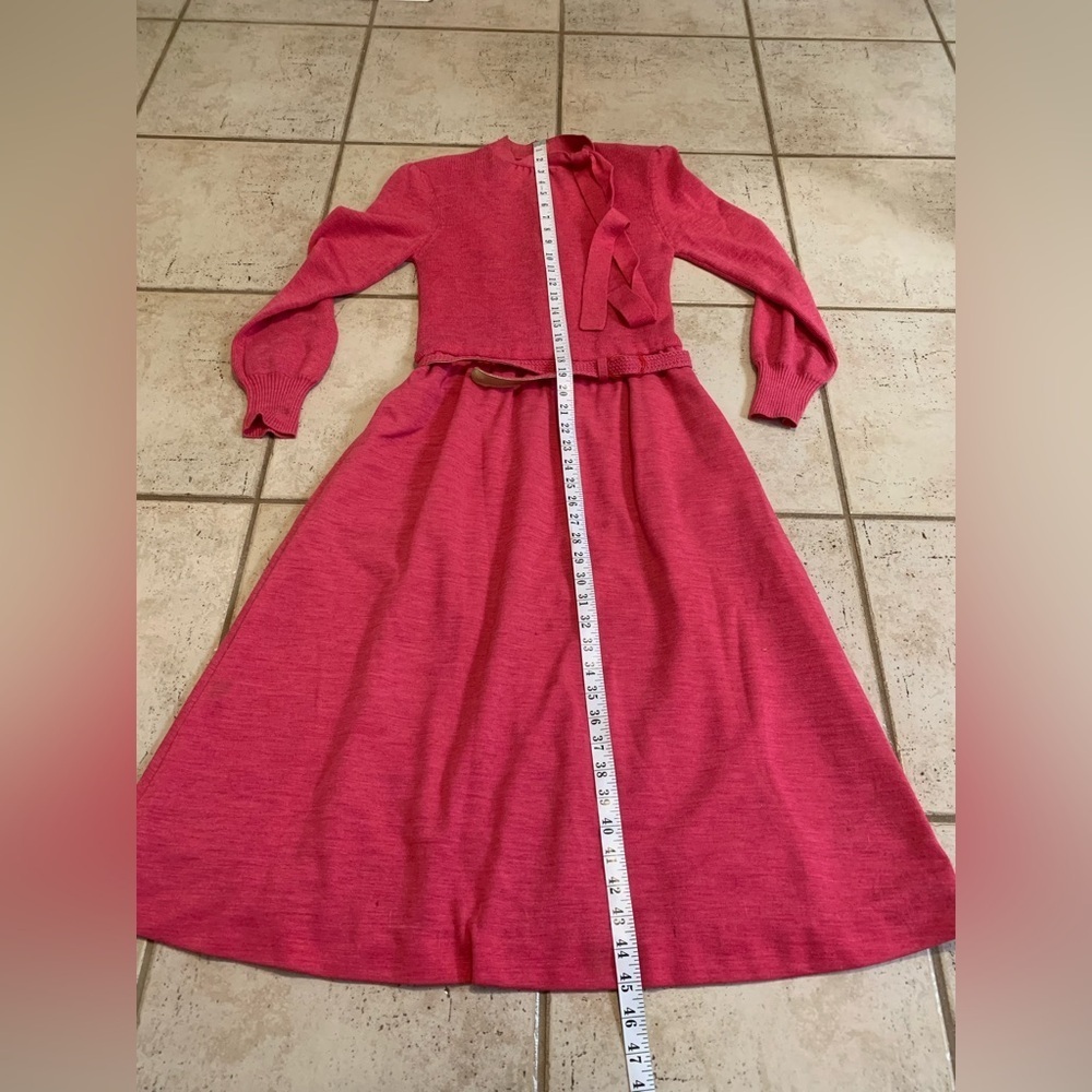 Vintage 70s/80s Ciao Ltd. Pure Wool Sweater Dress with Belt & Scarf - Size 12 - Picture 10 of 11
